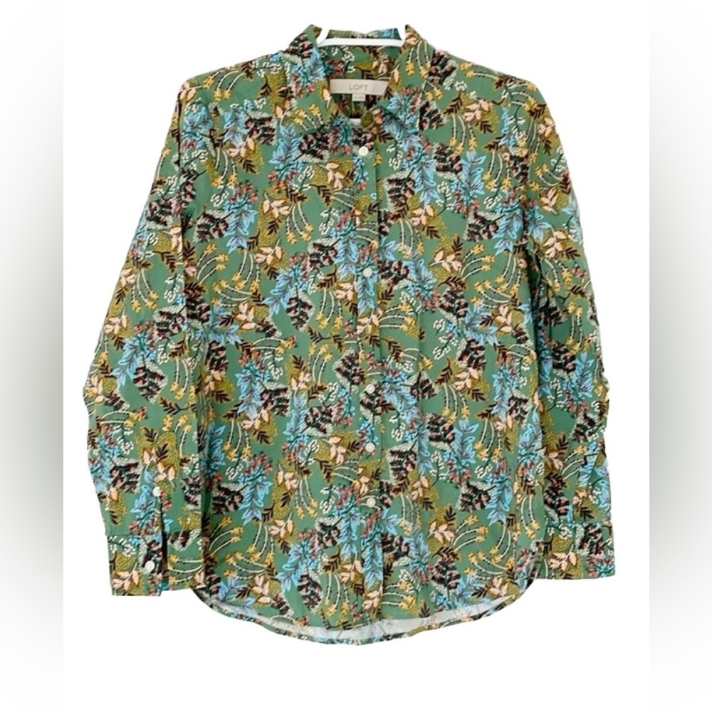ANN TAYLOR LOFT shirt size XS green blue button down cotton blend